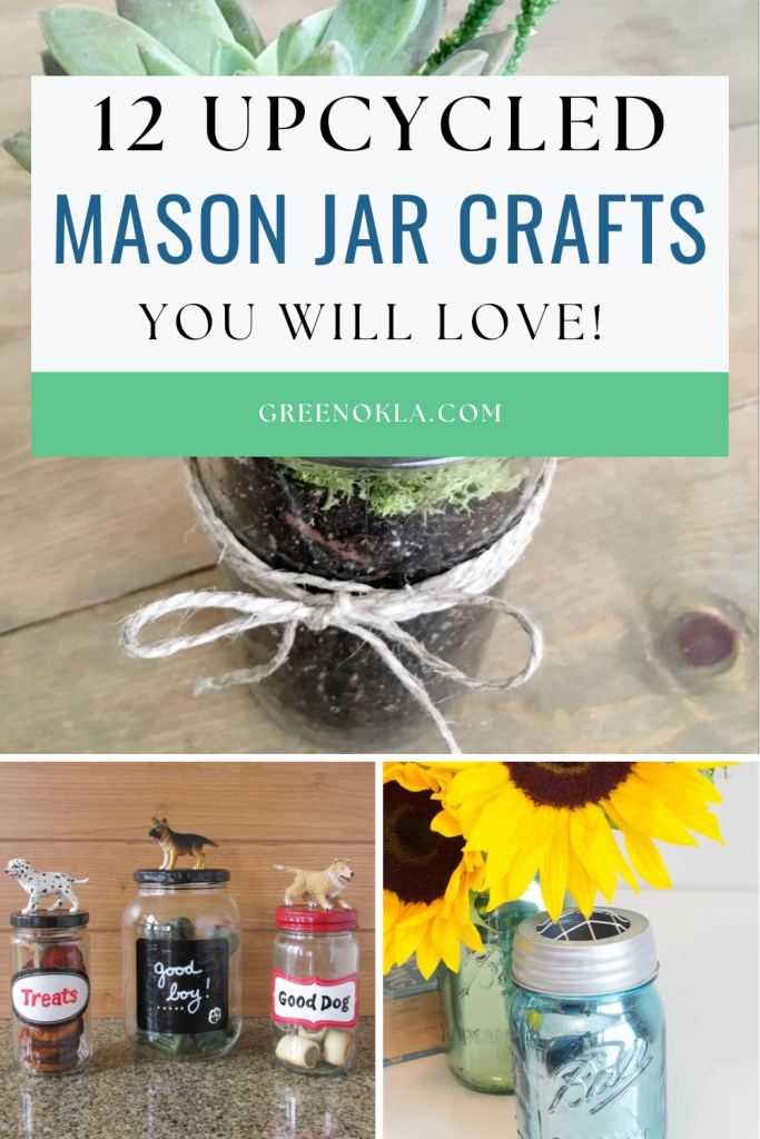 collage of upcycled mason jar crafts