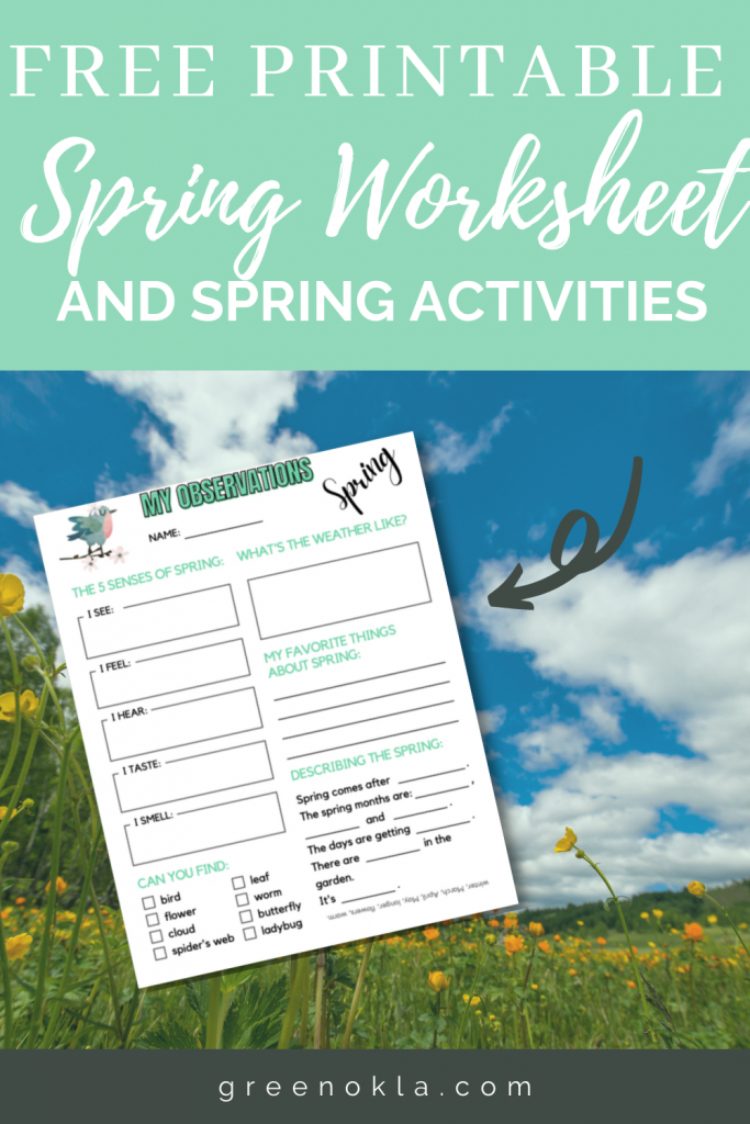 spring worksheet over photo of spring field